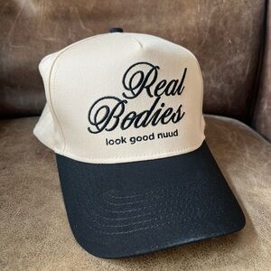 Cream and Black Cap with Embroidered Text